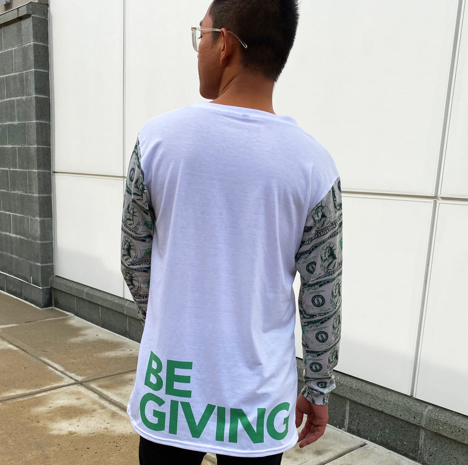 Be Giving and wear our Good Gangsta "Be Giving" Million Dollar Men's long sleeve crew-neck T-shirt. How are you giving today? 